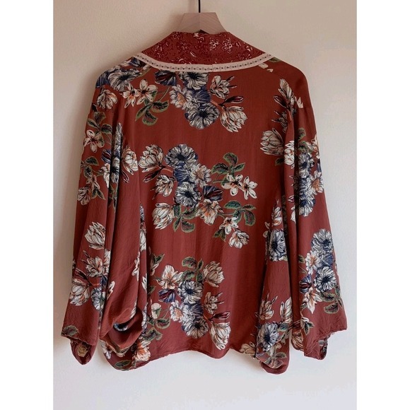 Angie Size Large Boho Floral Kimono Top Open Front Dolman Sleeve Casual Chic - Picture 5 of 7